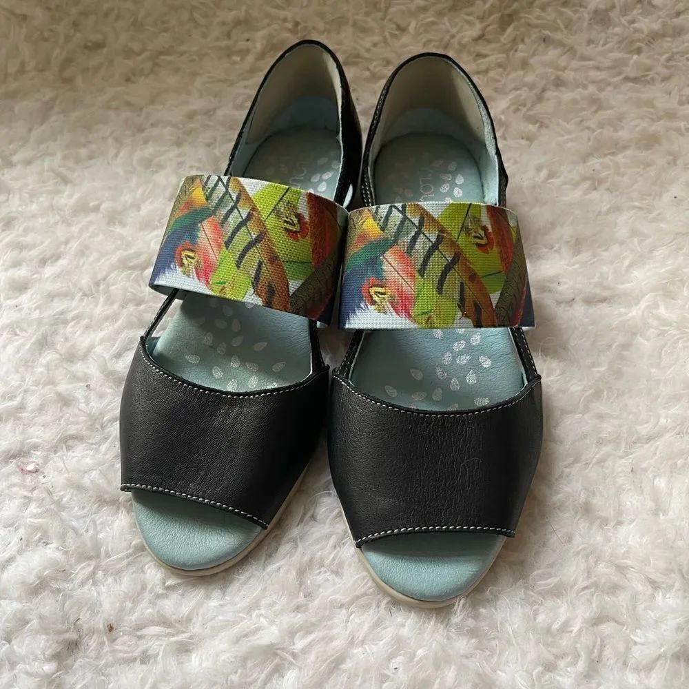 Cloud Navy Blue Safari Canari leather slip on sandals EUR SZ38